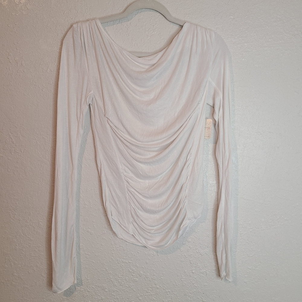 Free People Intimately NWT Women’s Long Sleeve Draped Ruched Tee - White